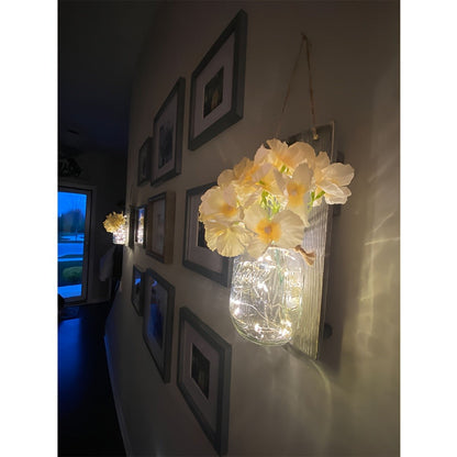 Mason Jar Wall Sconces Set of 2 – Rustic Farmhouse Wall Decor with Ivory Hydrangea Flowers