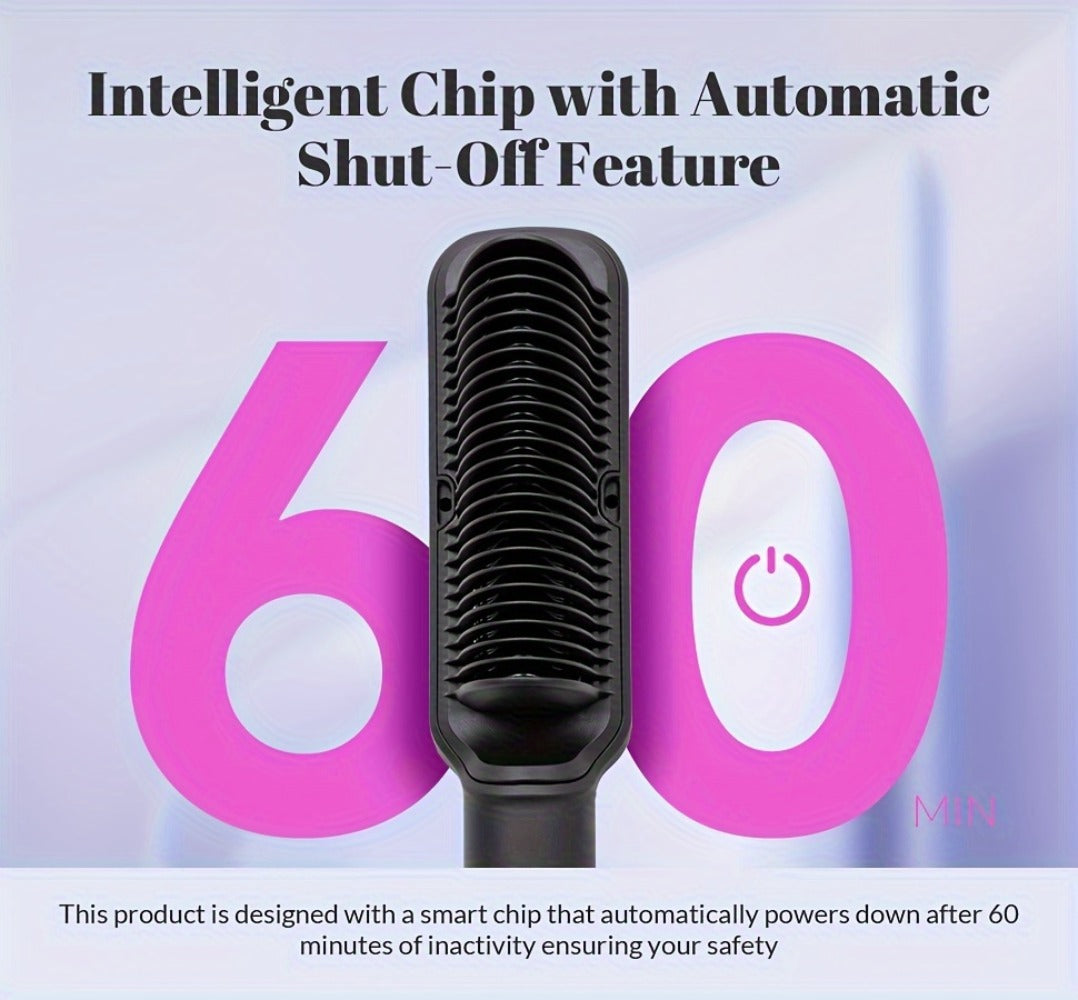 6-Setting Ionic Hair Straightener Brush with Fast Heat-Up & Anti-Scald Protection, for Home, Travel and Salon Hair Styling