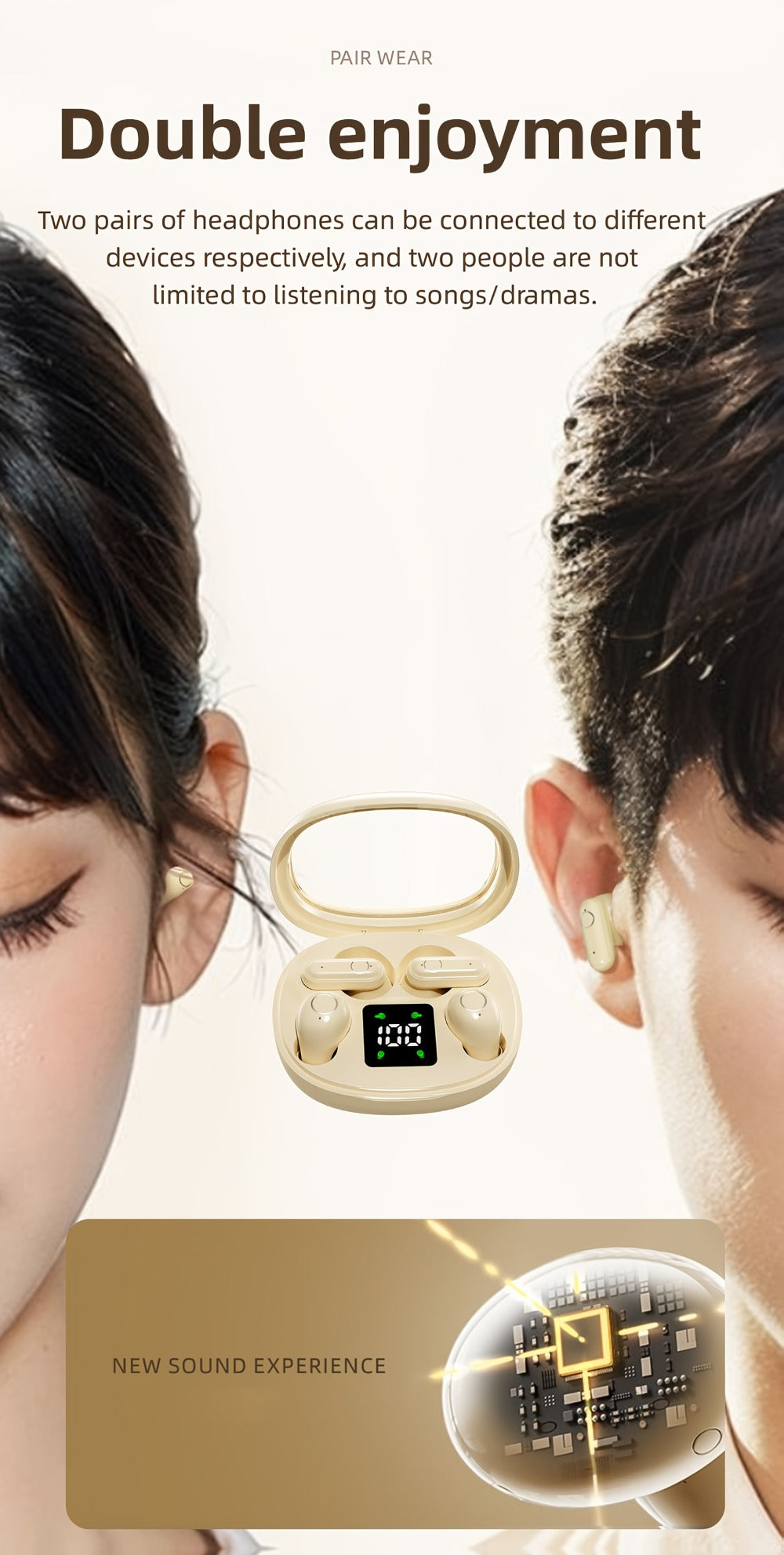 Wireless Earbuds MSHUKCOE 2-in-1 Mini Sleep Style with Touch Controls and Black, Khaki or Purple Choices