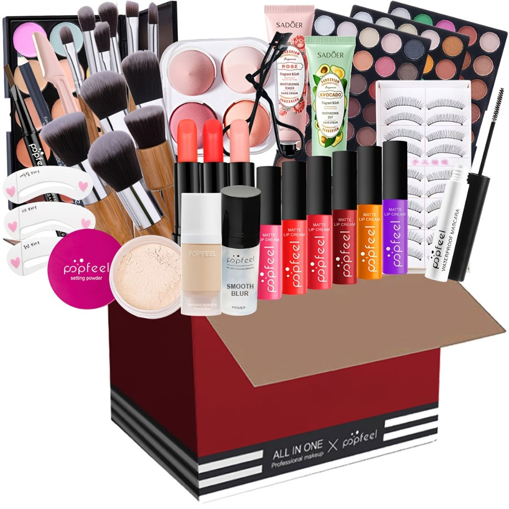 POPFEEL Makeup Kit Full Face Set, Multi-Shade Eyeshadow Palette, Professional Brushes & Pigmented Lip Color