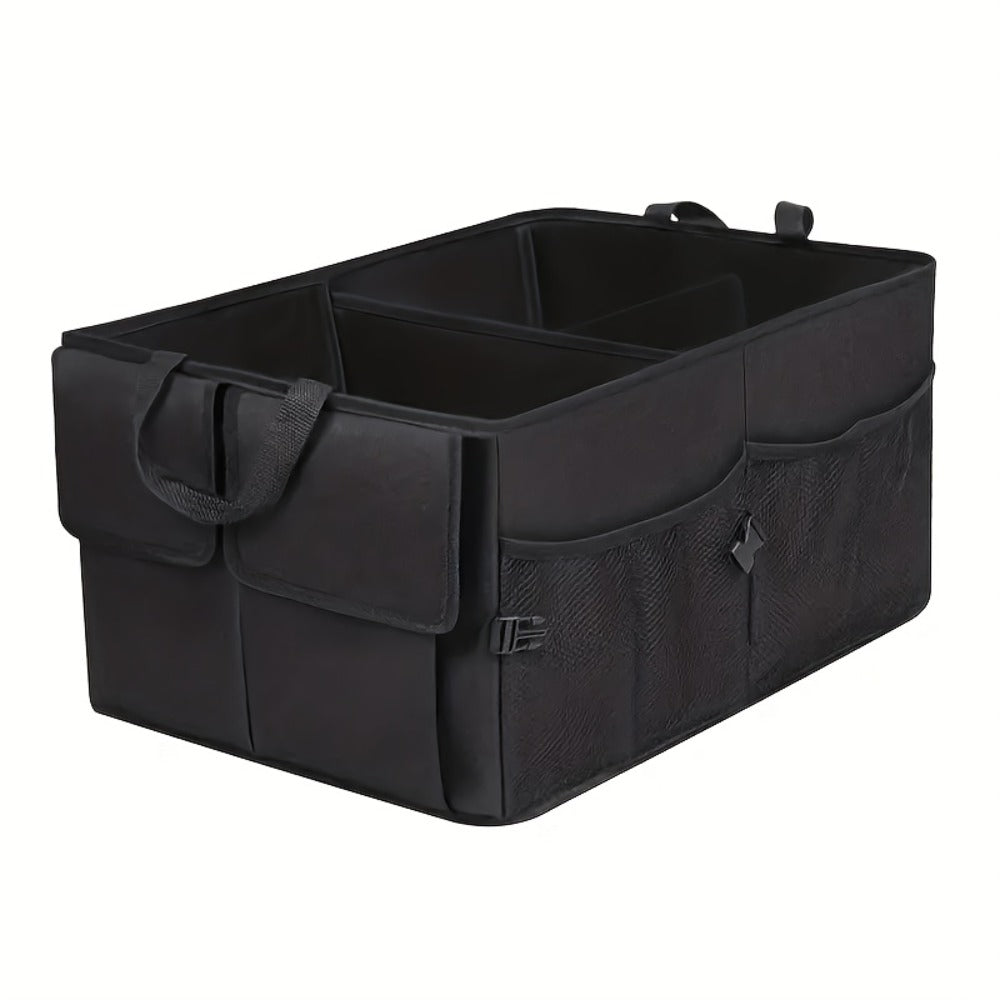 Car Trunk Organizer, Foldable Nylon Cargo Box with Adjustable Securing Straps, Side Pockets and Carry Handles