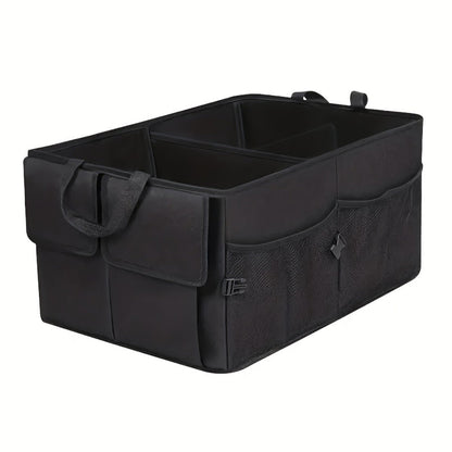 Car Trunk Organizer, Foldable Nylon Cargo Box with Adjustable Securing Straps, Side Pockets and Carry Handles