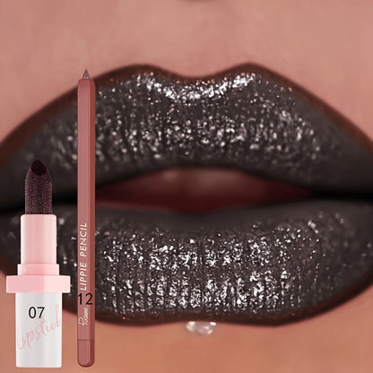Lip Gloss Set by Pudaier with Matching Lip Liner, Glitter Finish and 10 Retained Color Pairings