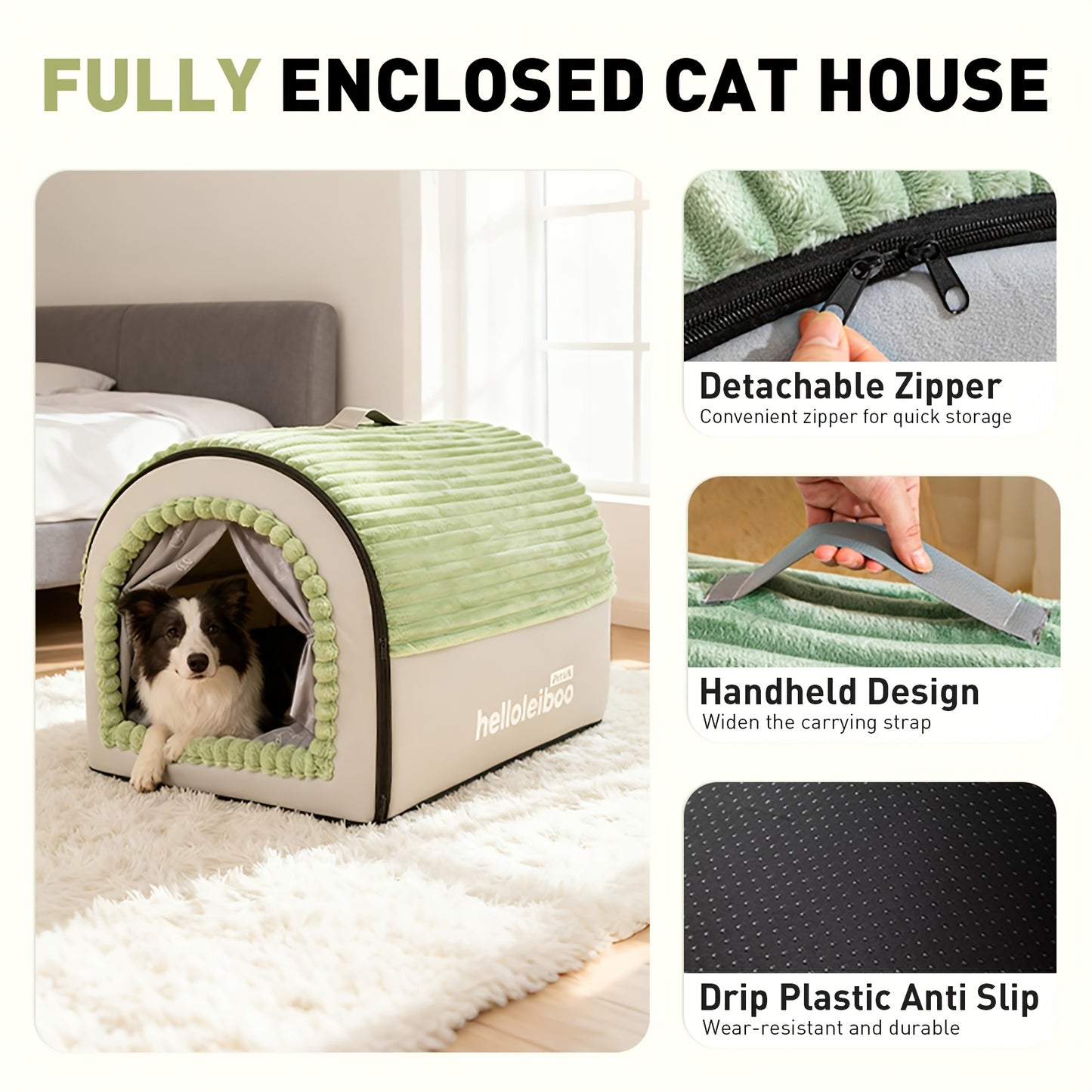 Dog Bed Cat Bed Enclosed Pet Tent House – All-Season Soft Washable Cave Bed with Non-Slip Bottom, Cozy Puppy Kennel