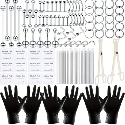 Professional Piercing Kit 120pcs, Complete Body Piercing Set with Stainless Steel Needles, Clamps