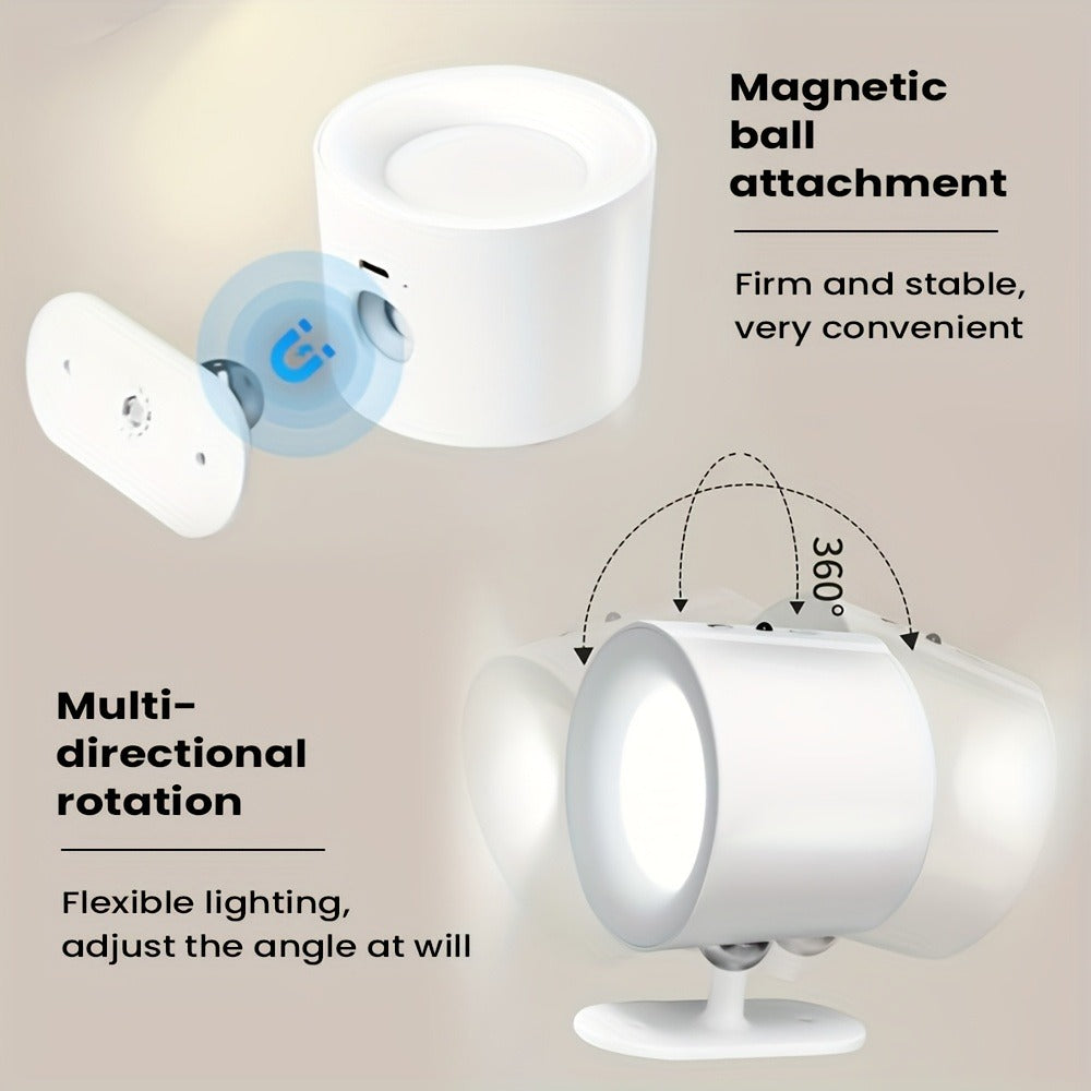 USB Rechargeable LED Wall Light 2 Pack, 360° Rotating Magnetic Ball Touch Control Reading Lamp with 3 Color Temps
