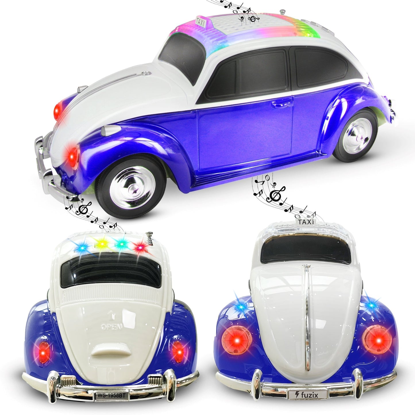 Fuzix WS-1958 Vintage Car Bluetooth Speaker with LED Headlights & Taillights | Retro Wireless Stereo, FM Radio, AUX/USB/TF, Built-in Mic