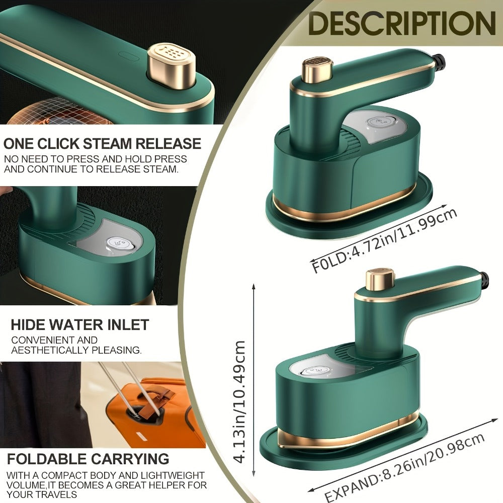 Portable Steam Iron for Clothes, 40W Handheld Folding Steamer with 180° Rotating Head, Fast Heating & Quick Wrinkle Removal for Travel