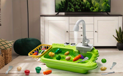 Kids Play Sink Toy with Running Water, Water Cycle System Pretend Play Dishwasher Kitchen Sink for Toddlers Boys & Girls