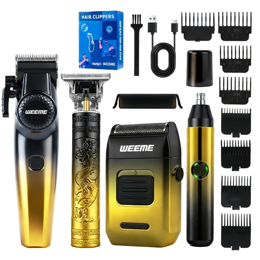 Men's Grooming Gift Box Set – Dragon & Phoenix Design, 2/4pcs Kit with Shaver, Hair Clipper, Nose Hair Remover & T9 Detail Trimmer