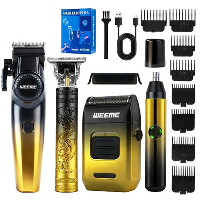 Men's Grooming Gift Box Set – Dragon & Phoenix Design, 2/4pcs Kit with Shaver, Hair Clipper, Nose Hair Remover & T9 Detail Trimmer