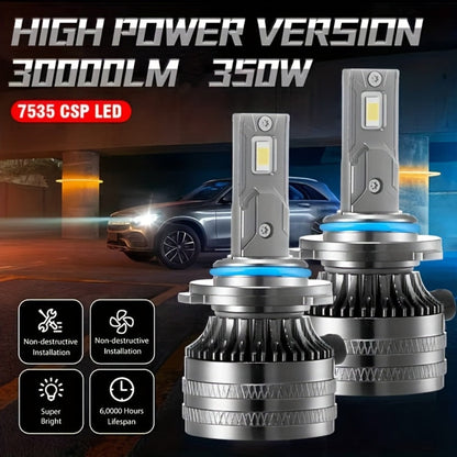LED Headlight Bulbs 30000 Lumens 350W – H4 H11 9005/HB3 9006/HB4 9012/HIR2 | 6500K White 12V | 2-Pack Upgrade for Brighter Nighttime Driving