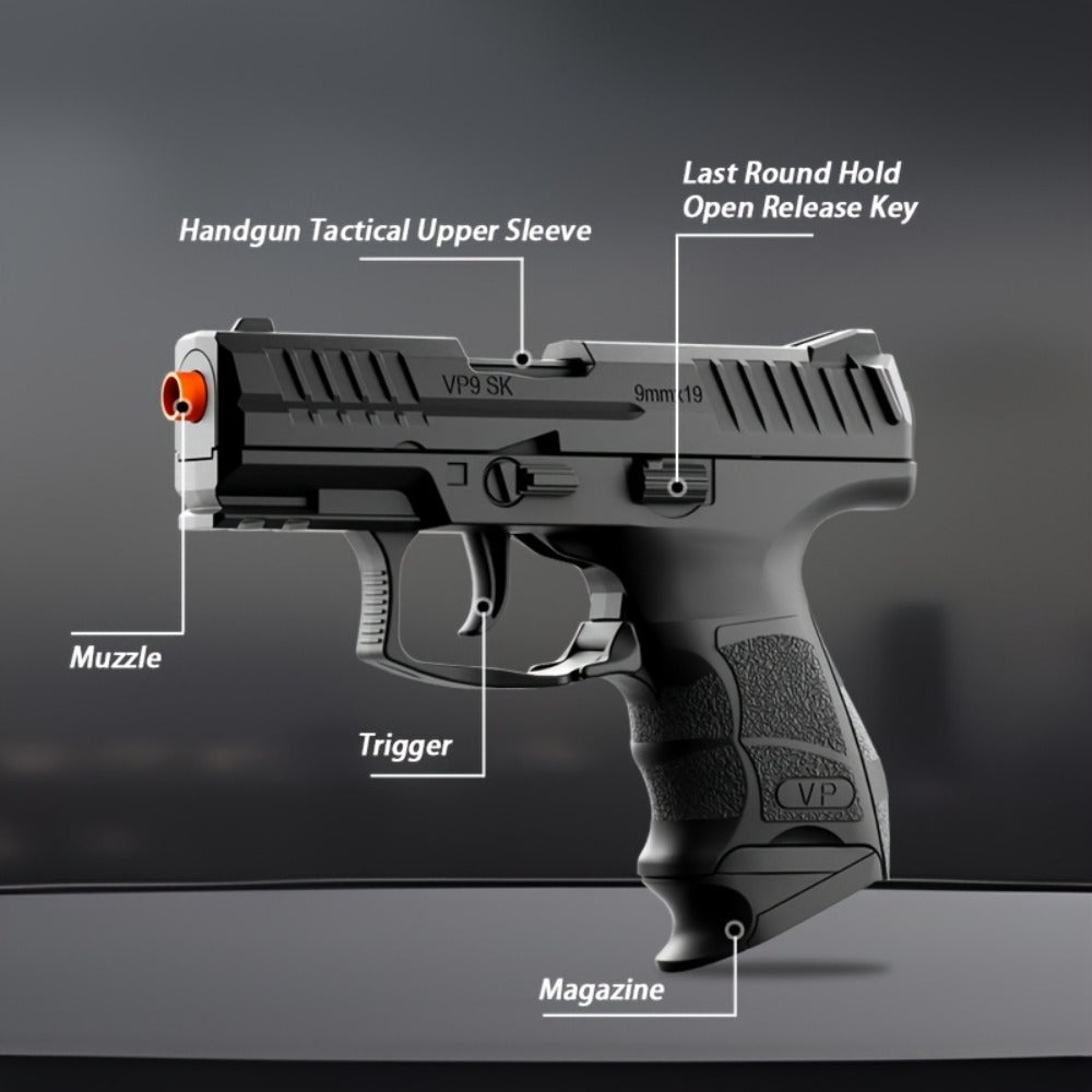 VP9 Bullet Toy Gun Pistol with Shell Ejecting System, Upgraded Semi-Auto Foam Blaster for Boys, Outdoor Shooting Game