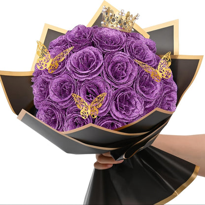 Artificial Flowers Glitter Rose Bouquet in 24 or 36-Piece Sets with Nine Sparkling Color Options