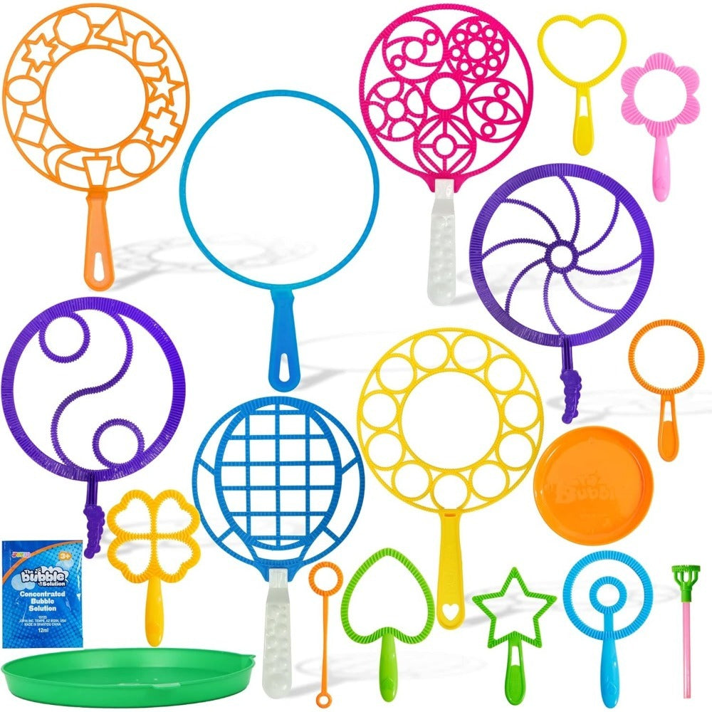 Giant Bubble Wands Set 18 Pieces, 3 Sizes with Tray & Concentrated Solution for Parties, Celebrations and Guest Favors