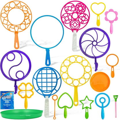 Giant Bubble Wands Set 18 Pieces, 3 Sizes with Tray & Concentrated Solution for Parties, Celebrations and Guest Favors