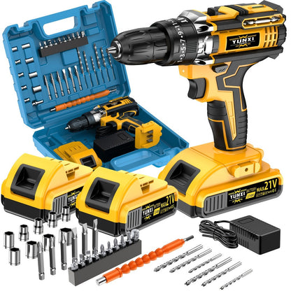 Cordless Impact Drill Set 21V, Electric Power Drill with 2.0Ah Battery, Fast Charger, Screwdriver Bits