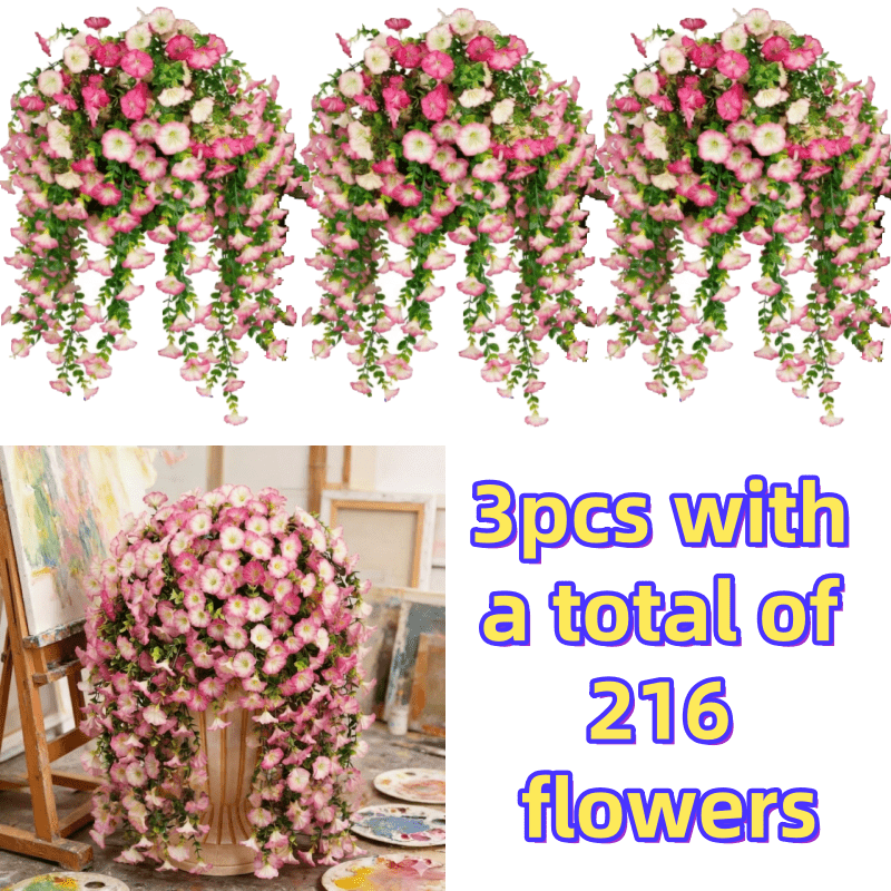 Artificial Rose Vine Hanging Garland 3pcs 216 Flowers – High-Density UV-Resistant Faux Rose Flower Vines with Realistic Roses & Foliage