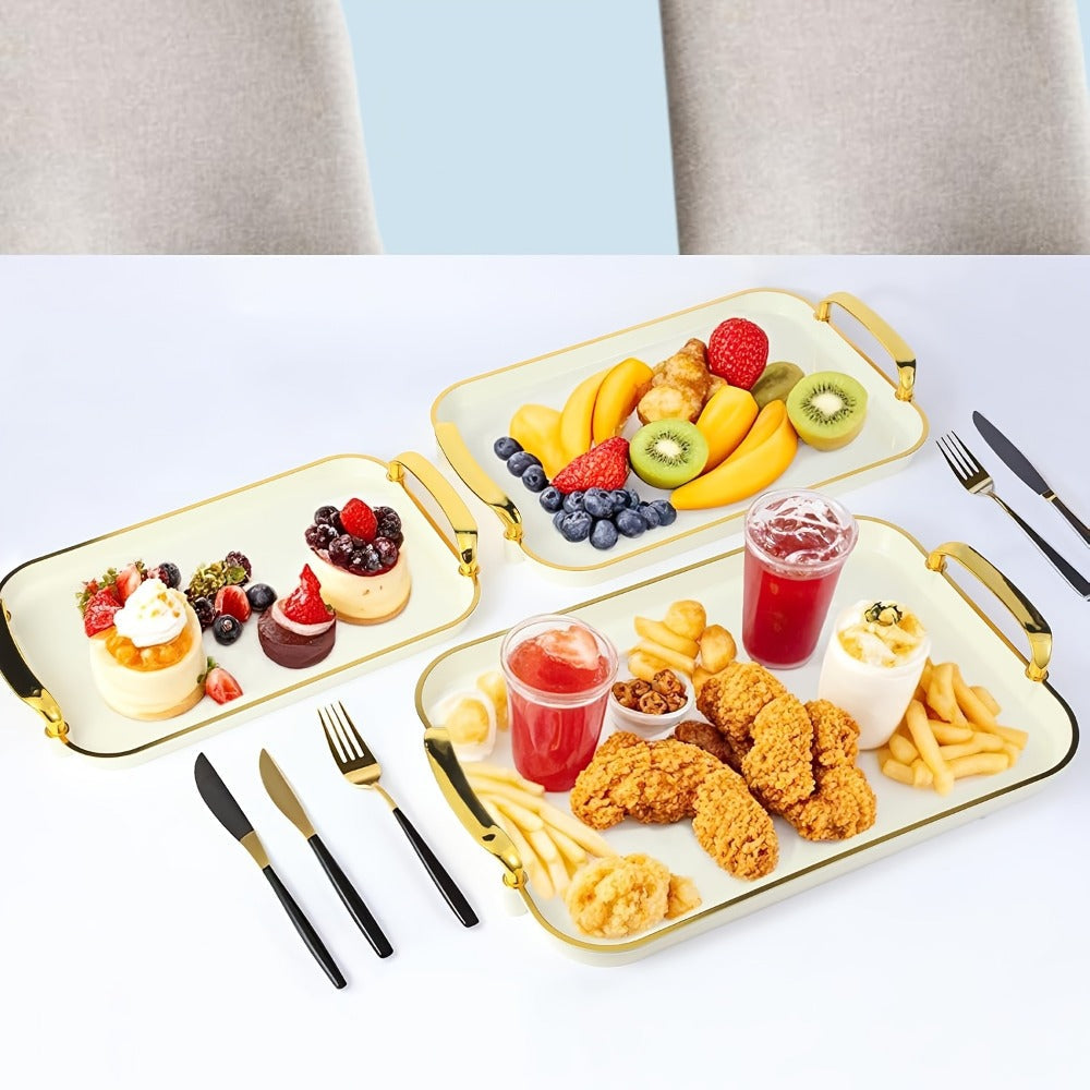 3-Piece Rectangular Serving Tray Set with Handles, Plastic Food Trays for Parties, Dinners & Gatherings