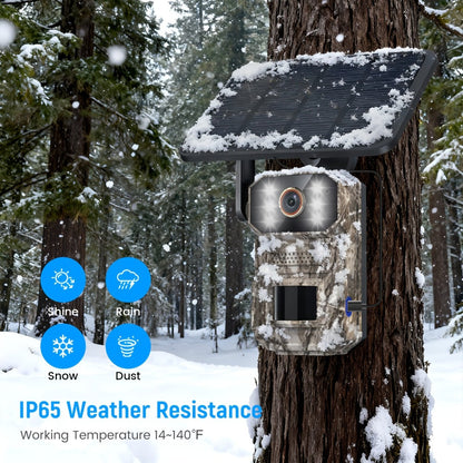 4G LTE Cellular Trail Camera with Solar Panel, 4K Wildlife Monitoring Camera, PIR Motion Sensor, Infrared Night Vision