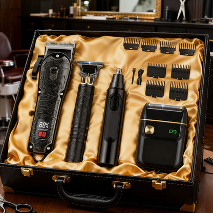 Men's Grooming Set USB Rechargeable Hair Clipper Electric Shaver Nose Ear Hair Trimmer for Everyday Face, Beard and Body Grooming