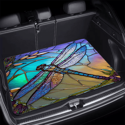 Anti-Slip Rubber Cargo Liner for SUV & Sedan – Dragonfly Floral Design Trunk Floor Mat | Heat Resistant Non-Slip Car Cargo Pad