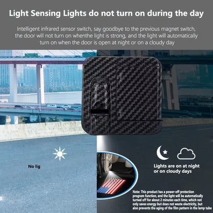 LED Door Projector Lights 4pcs American Flag Logo Wireless Car Door Step Welcome Shadow Light Universal Fit All Car Brands Battery Powered