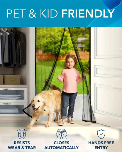 Magnetic Screen Door with Heavy Duty Metal Frame – Self-Closing Mesh Door Curtain, Insect-Proof Bug Screen with Frame Shackle