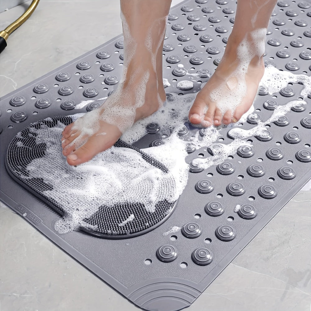 Textured Suction-Cup Shower Mat with 69 × 36 cm Size, Drain Holes and Blue or Gray Color Options