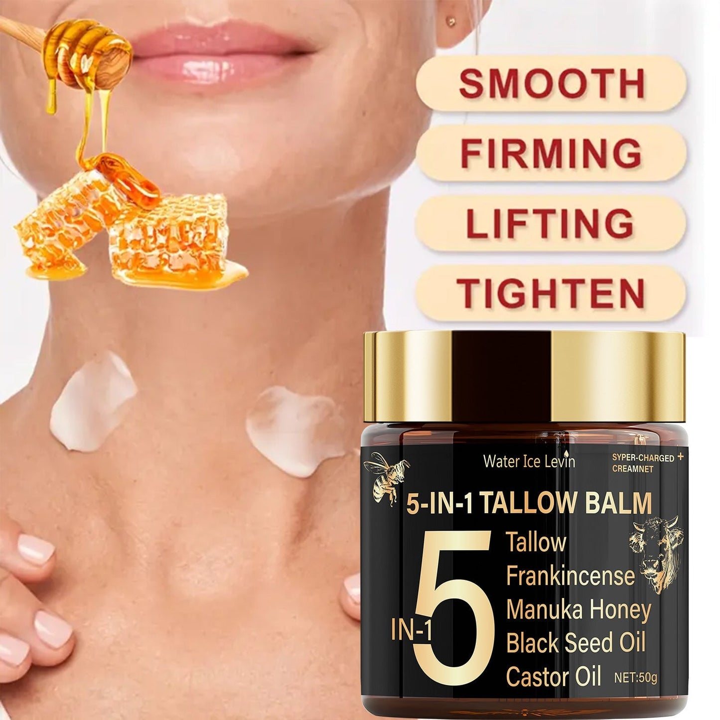 Beef Tallow Cream with Honey & Castor Oil - Deep Hydration Face & Body Cream - Skin for Entryways, Bedrooms and Living Spaces