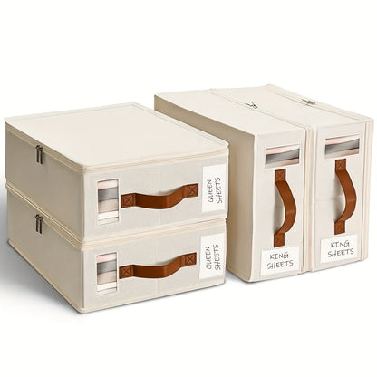 Handled Bed Sheet Storage Cases in Gray or White with Front Windows and Four- or Eight-Piece Sets