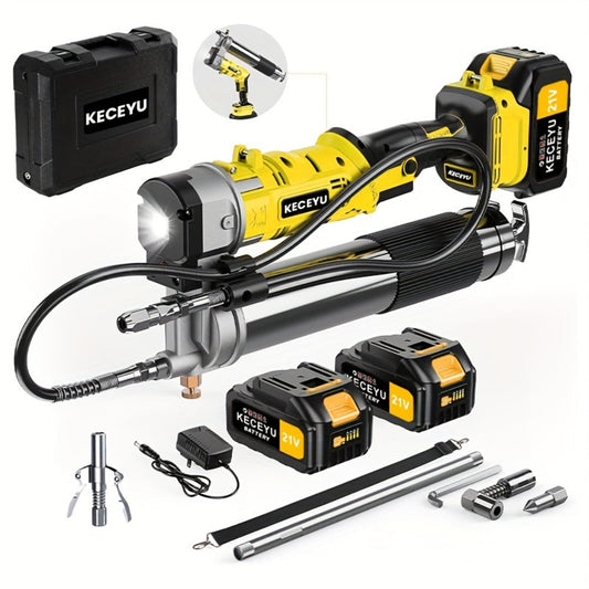 Cordless Grease Gun 10000 PSI Electric Grease Gun Kit with 2 Batteries Charger 39.4 Inch Flexible Hose LED Light Battery Powered