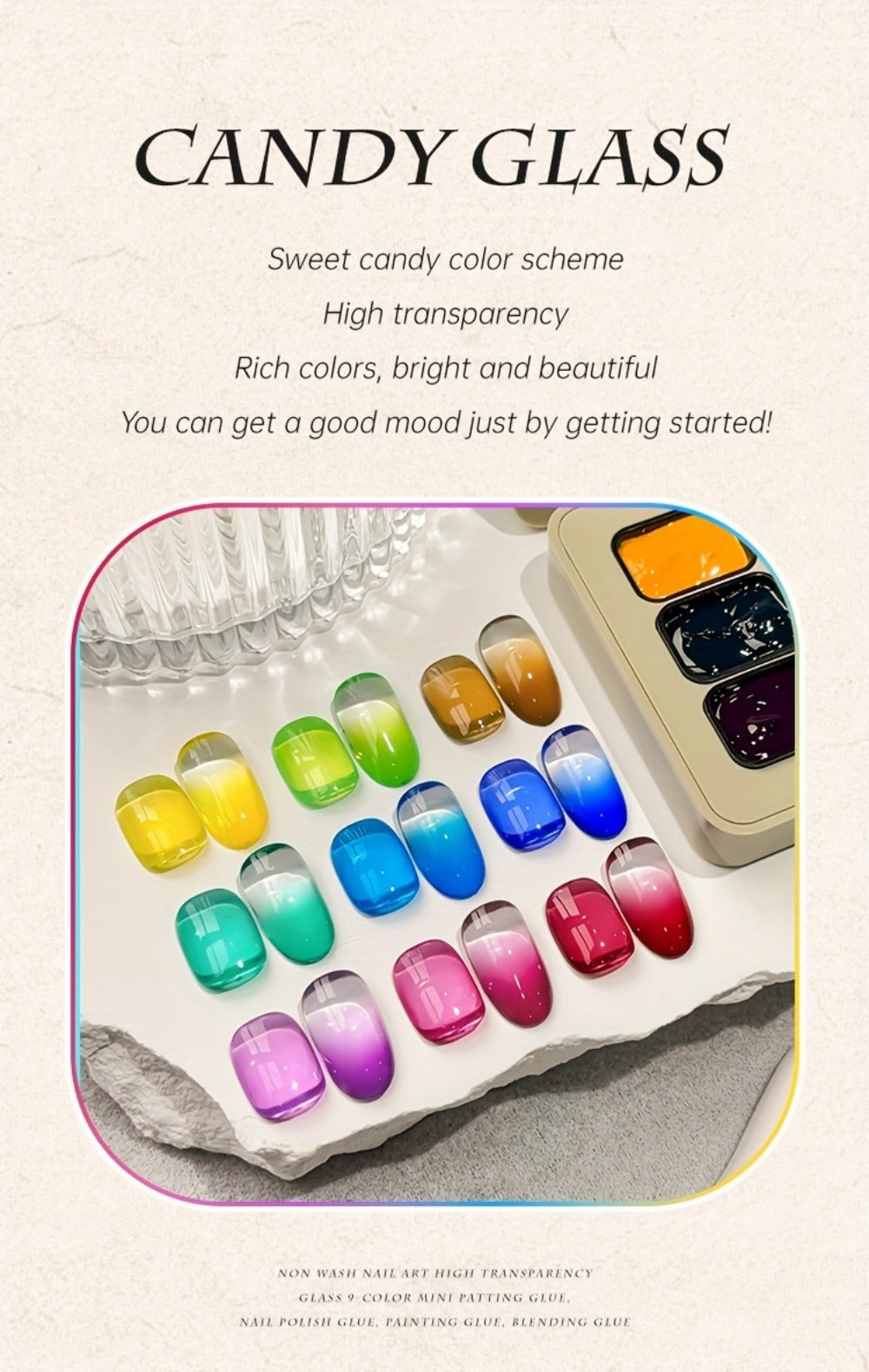Gel Nail Polish 9-Color Candy-Glass Set with Translucent Gradient Finish and Fall-Winter Shade Palette for Nail Art