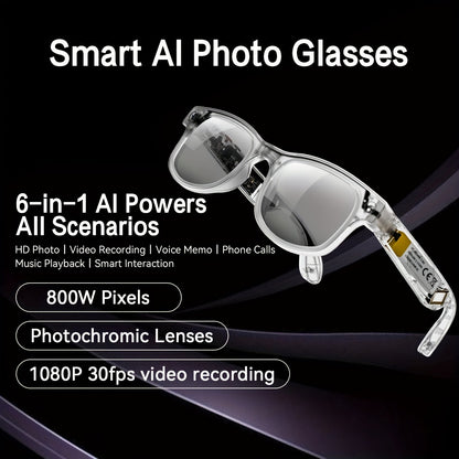 Smart Glasses 8MP Dual-Camera Eyewear with 1080P Video, Three Interchangeable Lenses and 290mAh Battery