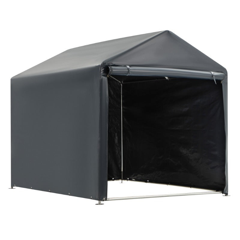 Portable PE-Tarpaulin Outdoor Storage Shelter with Steel Frame in 5 x 7.2 Ft or 6.3 x 8 Ft Sizes
