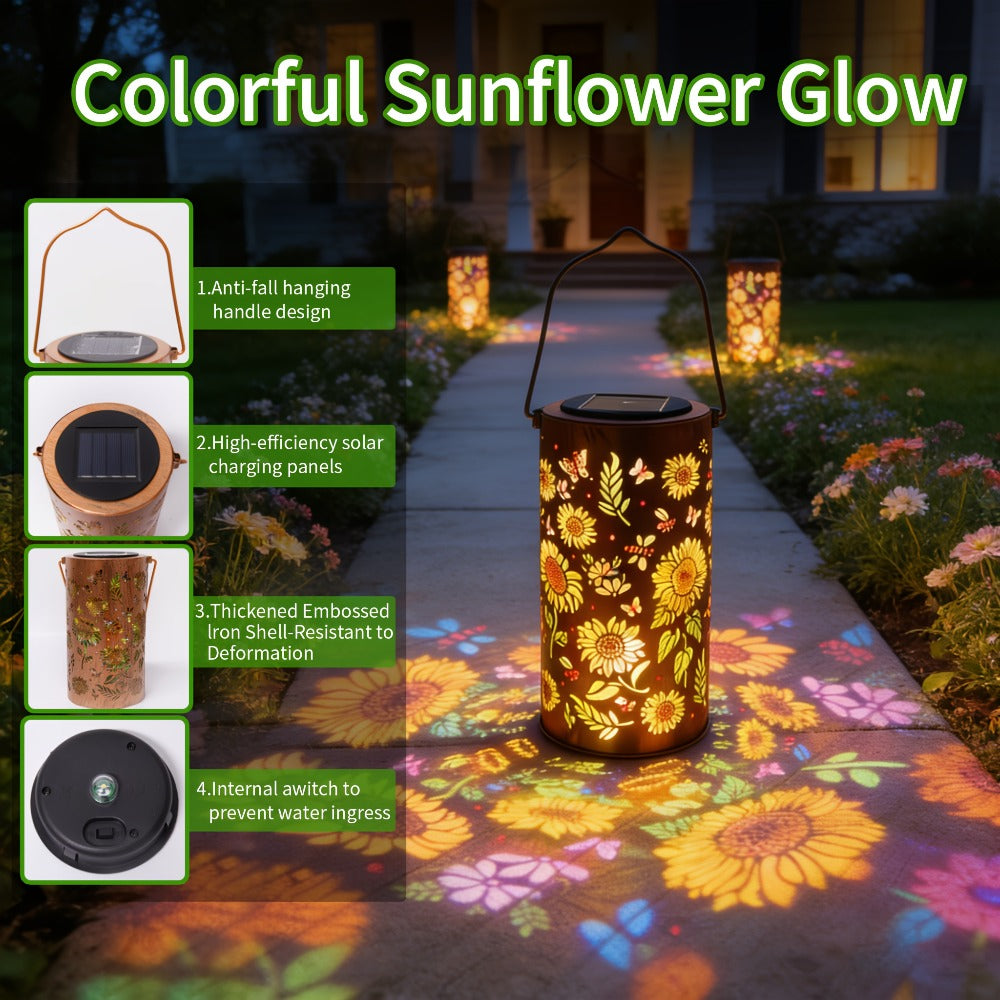 Solar Sunflower Lantern, Painted Butterfly Iron Garden Light, Outdoor Spotlight Lawn Ambient Decor