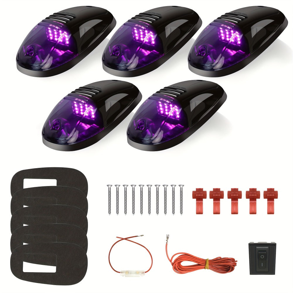 5pcs LED Cab Roof Marker Lights 16/24 LED 12V Super Bright UV-Resistant ABS Lens with Wiring Harness Kit for 2003-2018 Pickup Trucks 1500