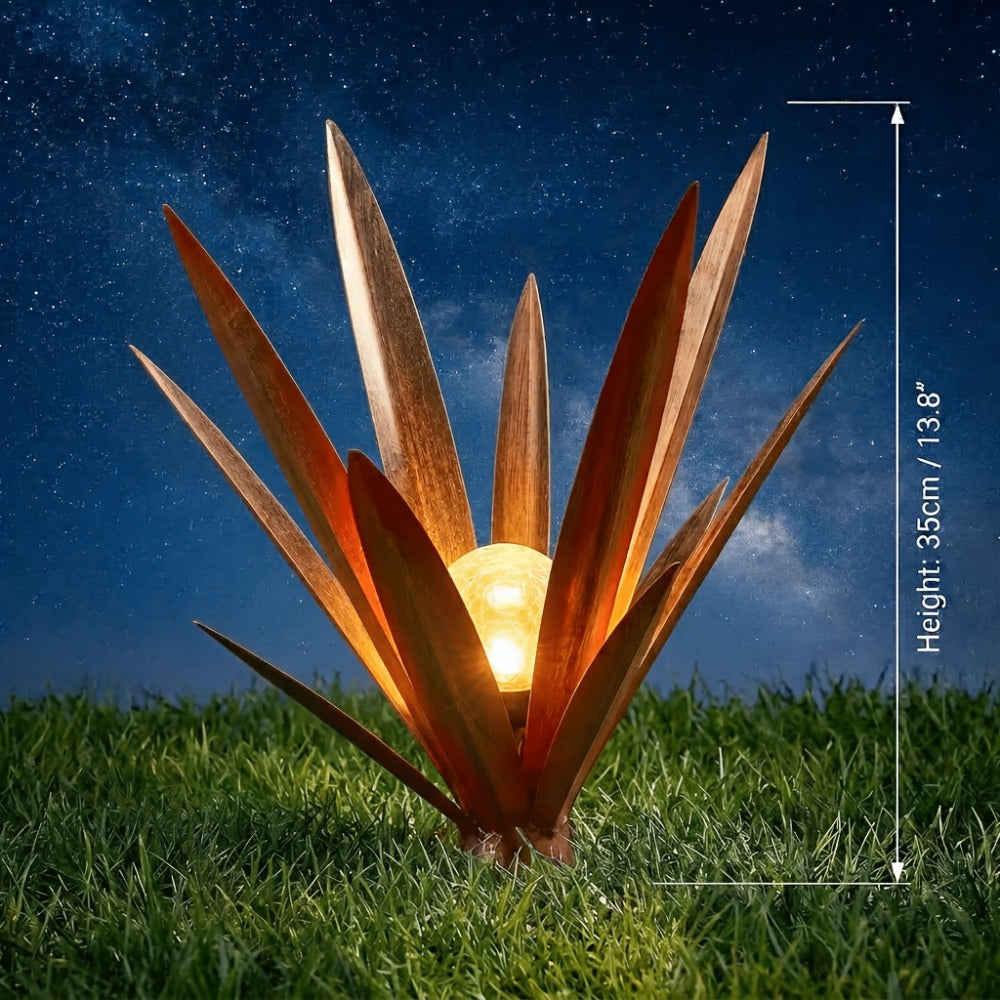 Solar Powered Agave Metal Sculpture Garden Statue – Hand-Painted Rustic Agave Figurine with LED Light & Remote Control