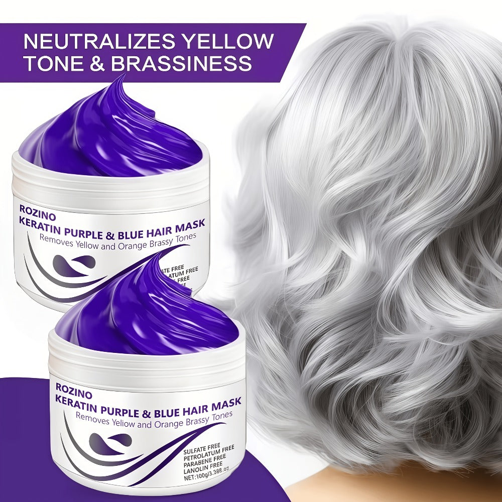 Purple Hair Mask Toner 2-Pack 3.53oz Removes Brassiness Yellow Tones Moisture, Violet Keratin Rosemary