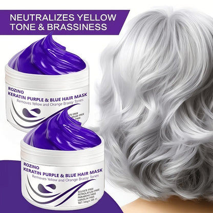Purple Hair Mask Toner 2-Pack 3.53oz Removes Brassiness Yellow Tones Moisture, Violet Keratin Rosemary