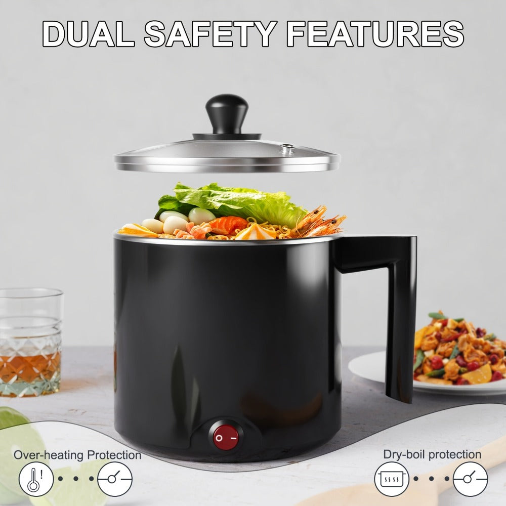 Electric Hot Pot 1.5L Non-Stick Saucepan, Portable Mini Electric Cooker for Noodles, Pasta, Eggs