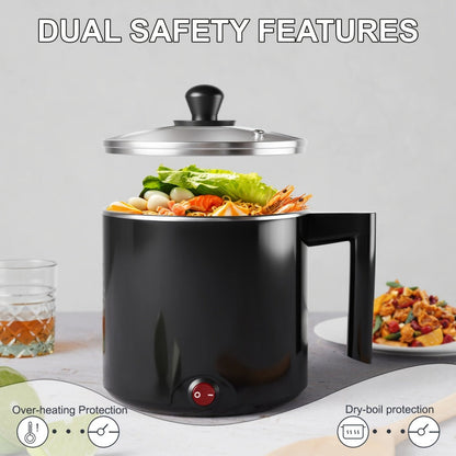 Electric Hot Pot 1.5L Non-Stick Saucepan, Portable Mini Electric Cooker for Noodles, Pasta, Eggs