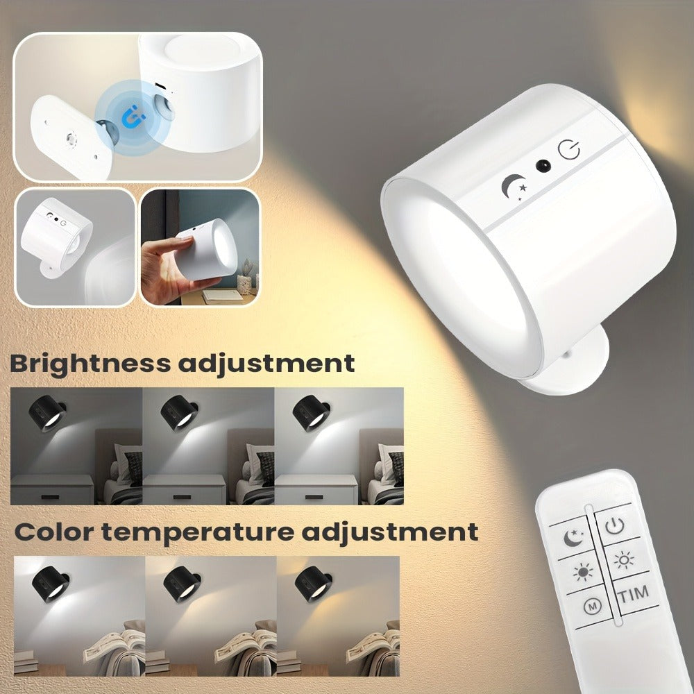 USB Rechargeable LED Wall Light 2 Pack, 360° Rotating Magnetic Ball Touch Control Reading Lamp with 3 Color Temps