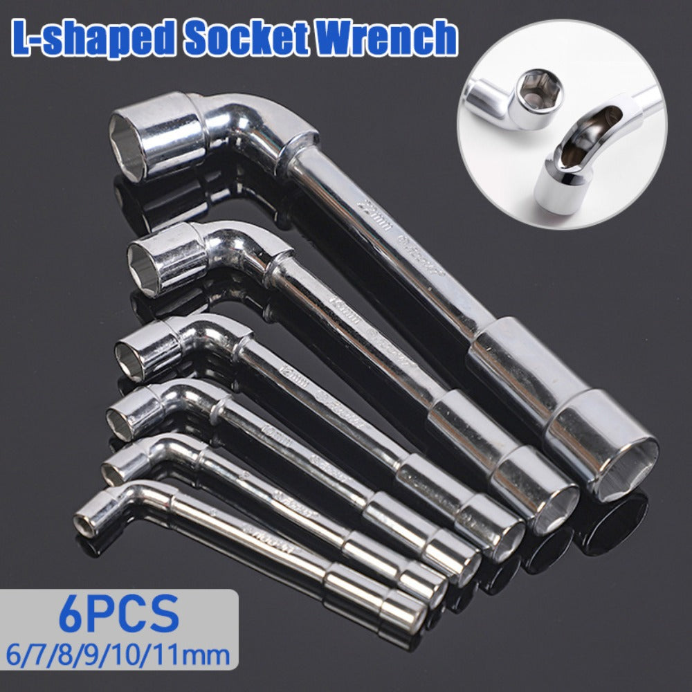 Hex Socket Wrench Set 6-Piece – L-Shaped Elbow, Mirror Perforated & Double-Head Pipe Wrench Combo Kit | Automotive, Plumbing
