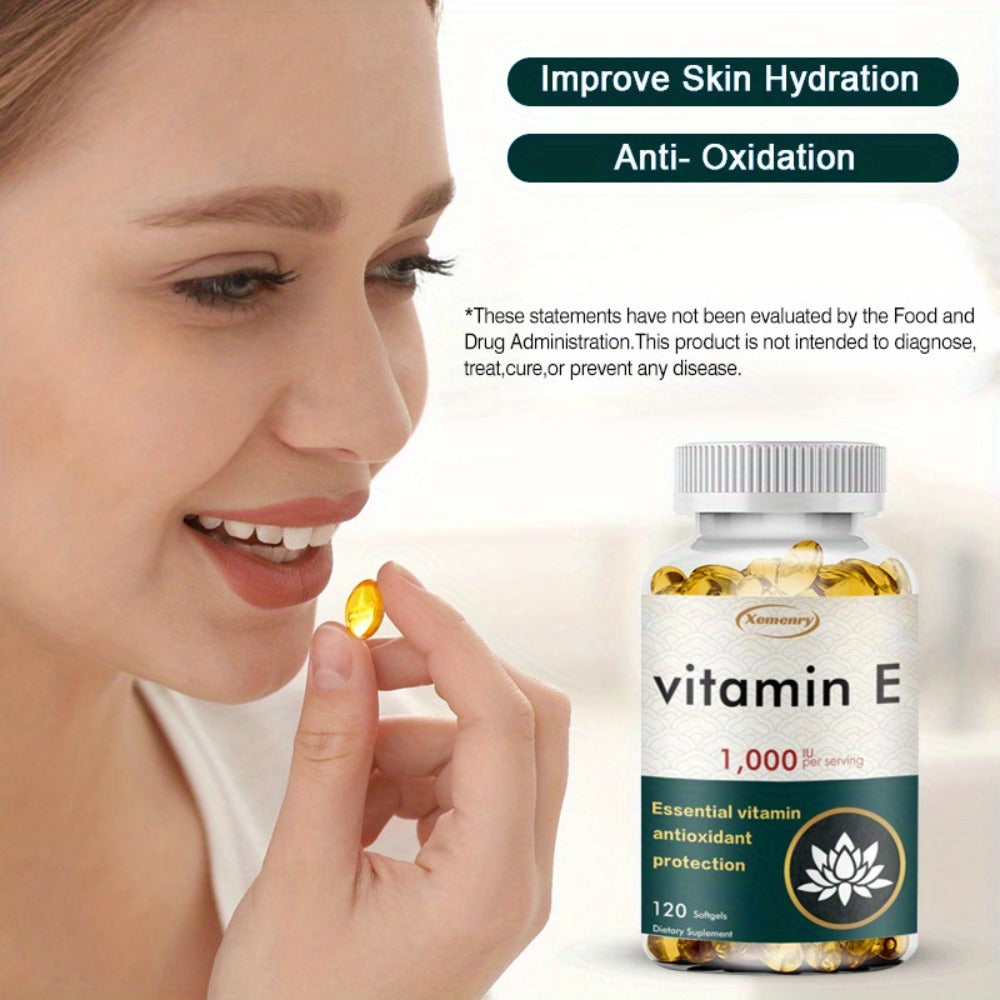 Vitamin E 1000IU Softgels 120 Count High Potency Antioxidant Supplement for Hair, Skin, Nails & Eye Health