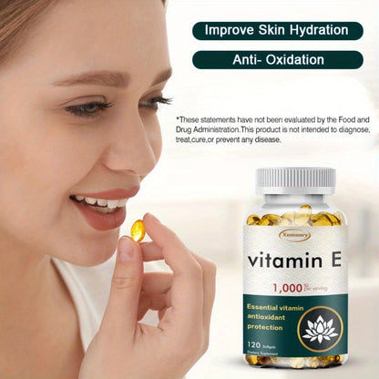 Vitamin E 1000IU Softgels 120 Count High Potency Antioxidant Supplement for Hair, Skin, Nails & Eye Health