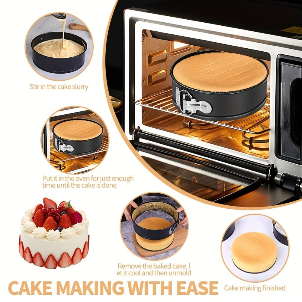 Springform Cake Pan Set, Nonstick Carbon Steel Cheesecake Pan with Removable Bottom & Locking Latch