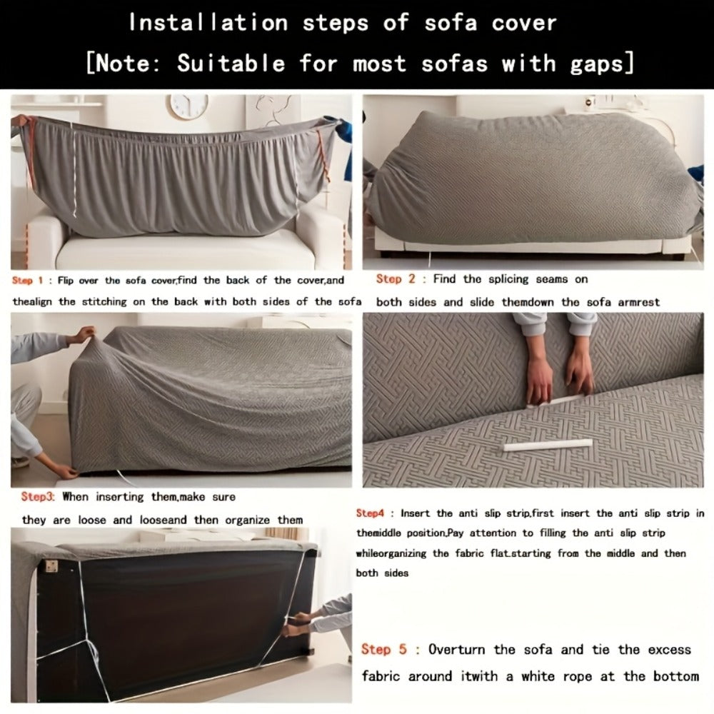 Sofa Cover Zigzag-Texture Fitted Slipcover for 1, 2, 3 or 4-Seater Sofas in Four Neutral Colors