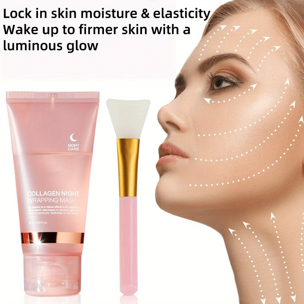 Collagen Night Mask with Brush Overnight Face Mask Sleeping Mask Elasticity Skin Care for All Skin Types