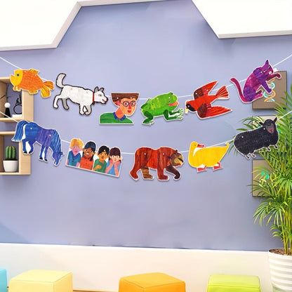 Brown Bear and Friends Paper Banner Garland 3 Meter Educational Wall Decoration Nursery for Entryways, Bedrooms and Living Spaces